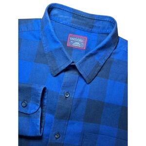 UNTUCKit Mens L Blue Black Buffalo Plaid Flannel Long Sleeve Button Down Shirt